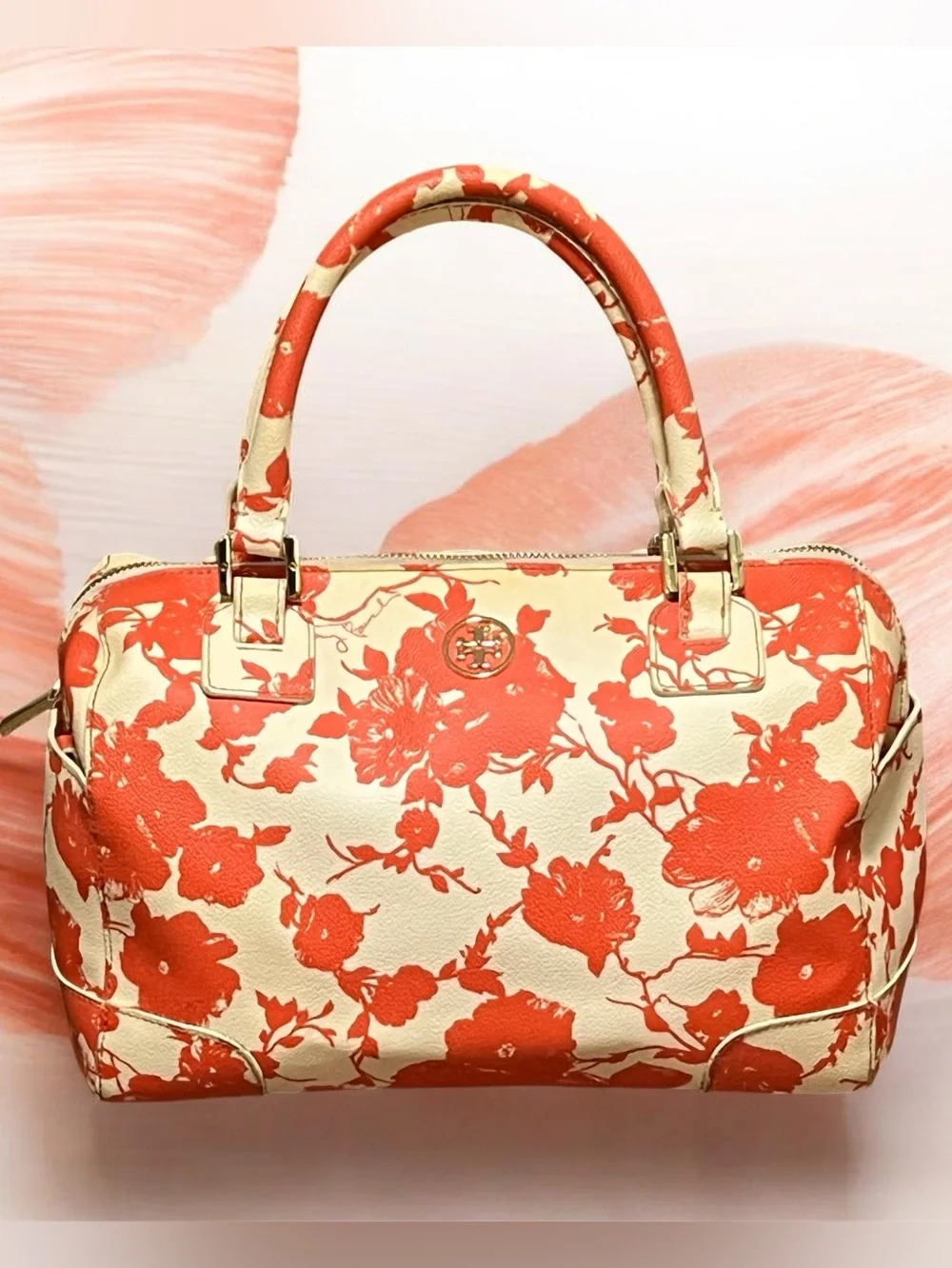 Tory Burch Robinson Floral poppies printed canvas by Dome Satchel bag